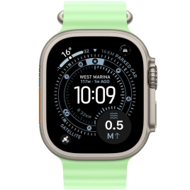 Ремешок Apple Watch Ultra 49mm Neon Green Ocean Band - Natural Titanium Finish (MGCF4FE)