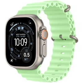 Ремешок Apple Watch Ultra 49mm Neon Green Ocean Band - Natural Titanium Finish (MGCF4FE)