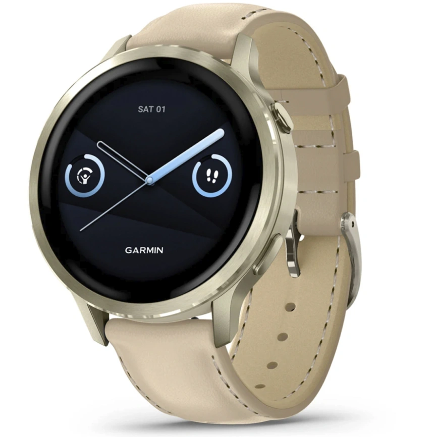 Смарт-часы Garmin Venu 4 41mm Lunar Gold with Bone Silicone Band and Light Sand Leather Band (010-03013-03) фото 1